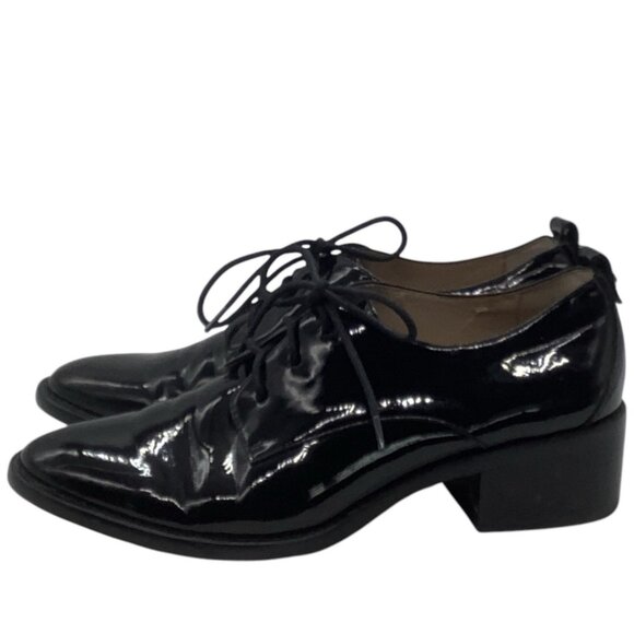 LOUISE ET CIE Lo-Fenn Lace Up Black Patent Leather Derby Shoes 8 Heeled Oxford W - Picture 4 of 9
